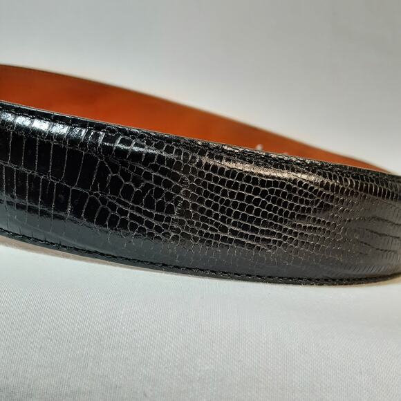 Mens Imported Lizard Grain Calfskin Belt 32 Waist Black Double Loop - Picture 6 of 13